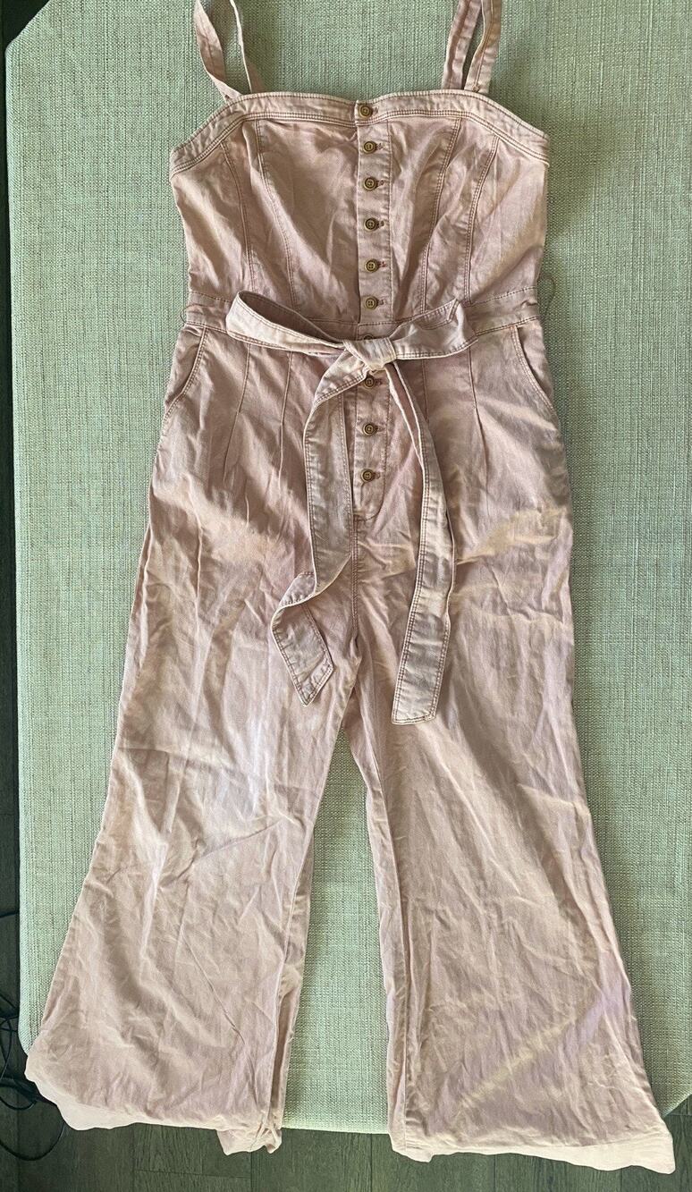 Pilcro Anthropologie Jumpsuit Womens 4 Rust Brown Linen Blend Drawstring Crop